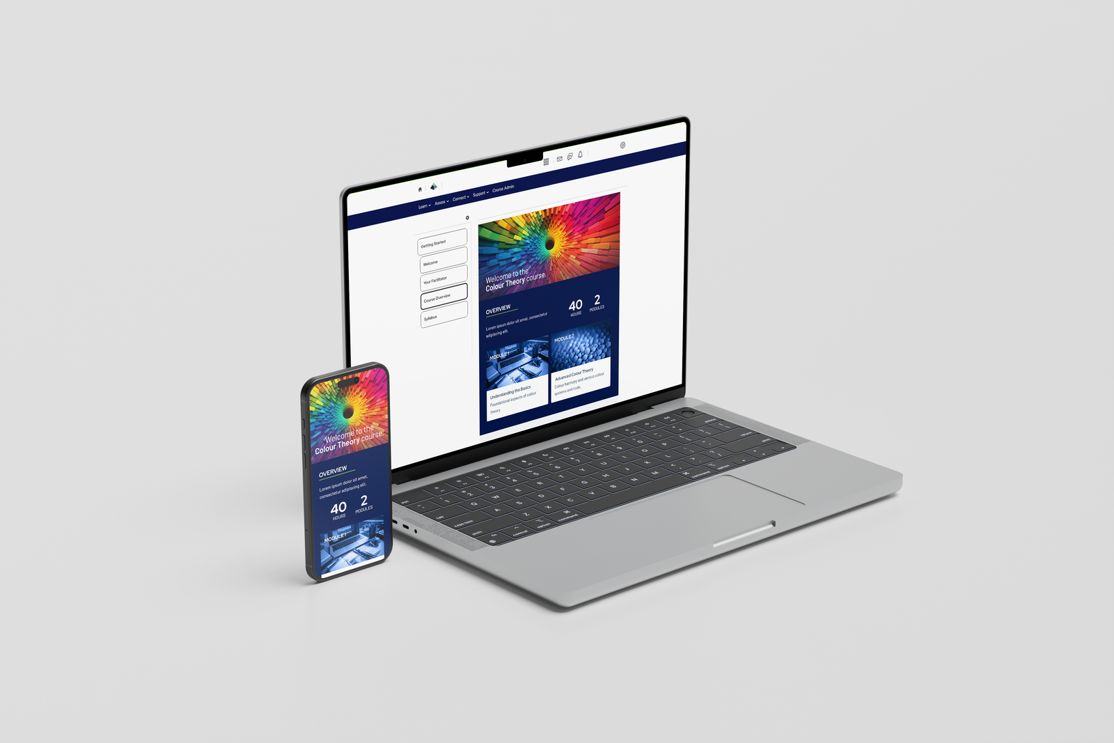 triOS College laptop and phone mockup screen design