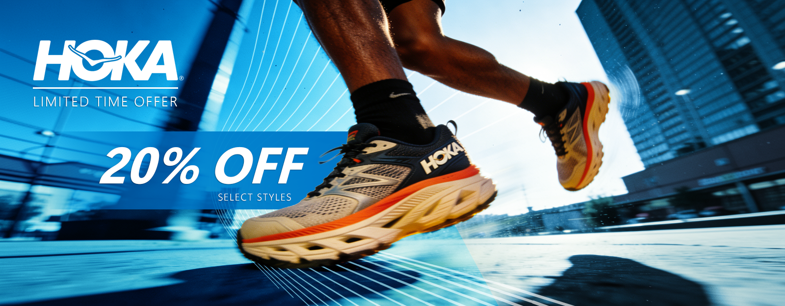 Hoka running banner design limited time offer 20 percent off